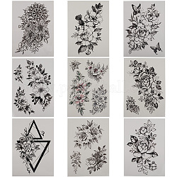 GORGECRAFT 9Pcs Black Rose Flower Butterfly Temporary Tattoo Stickers Floral False Tattoos Body Art Arm Sketch Long Lasting Realistic Waterproof Tattoo Sticker for Women Men Parties Performances