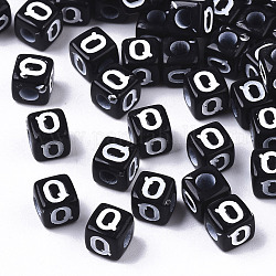 Perles acryliques opaques, trou horizontal, style alphabet, cube, noir et blanc, letter.q, 5x5x5mm, Trou: 2mm, environ 5000 pcs/500 g