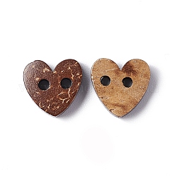 Kokos Knöpfe, geschnitzt 2-Loch-Grund Näh-Taste, Herz, 10x10 mm, Bohrung: 1 mm, Mischfarbe, 10x10 mm, Bohrung: 1 mm