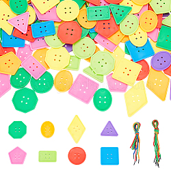 CRASPIRE 130PCS Big Bright Buttons Large Plastic Geometrical Shape Polyester Rope Vivid Colors Mixed for Crochet Knitting Arts and Crafts Projects Hand Made Gifts Sorting DIY