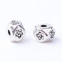 Séparateurs perles en alliage de style tibétain, sans cadmium et sans plomb, argent antique, 4x4x3mm, Trou: 1mm, environ 4760 pcs/1000 g