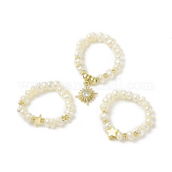 Set di anelli elastici in ematite sintetica e perla naturale in stile 3 pz 3, anelli impilabili con stelle e fulmini e stelle in ottone per donna, oro, misura degli stati uniti 8 (18.1mm), 1pc / style
