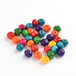 Des perles en bois naturel, teinte, ronde, sans plomb, couleur mixte, 10x8.5mm, Trou: 3.5mm, environ 3000 pcs/1000 g