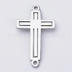201 Stainless Steel Links connectors, Cross, Stainless Steel Color, 29.5x17x1mm, Hole: 1.5mm