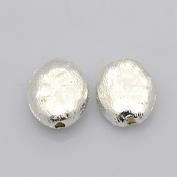 Brass Beads, Oval, Silver, 13x10x4mm, Hole: 1mm