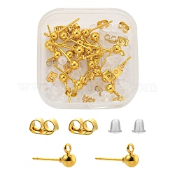 DIY Earring Making Kits, 70Pcs Plastic & Iron Ear Nuts, 20Pcs Iron Ball Stud Earring Findings, Golden, Findings: 90pcs/box