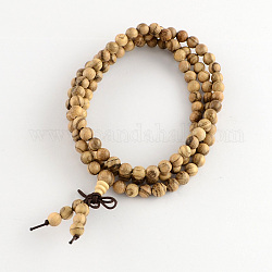 Productos de doble uso, base al estilo de madera de la joya budista pulseras de abalorios redondo o collares, bronceado, 600mm, 108 pcs / pulsera