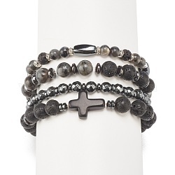 4 pièces 4 bracelets extensibles en perles rondes en pierre mélangée de style sertis de strass en cristal, bracelets de croix de pierres précieuses d'huile essentielle pour les femmes, diamètre intérieur: 2-1/8 pouce (5.5 cm), 1pc / style