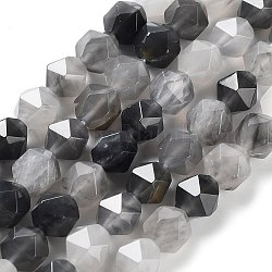 Chapelets de perle en quartz nuageux naturel, facette, étoiles coupées perles rondes, 9.5~10.5x9~9.5x9~9.5mm, Trou: 1.2mm, Environ 36~38 pcs/chapelet, 14.76~15 pouce (37.5~38.1 cm)