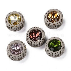 Cose en el rhinestone, Diamantes de imitación de cristal, con fornituras de latón, accesorios de prendas de vestir, plano y redondo, color mezclado, gris, 12.5x6.5mm, agujero: 1.8 mm