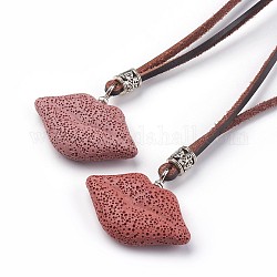 (vente d'usine de fêtes de bijoux) colliers pendentif en pierre de lave synthétique réglables, avec cordon en cuir et alliage, lèvre, couleur mixte, 34.64 pouce ~ 35.43 pouces (88~90 cm)