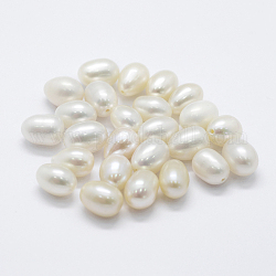 Natur kultivierten Süßwasser Perlen, Kartoffel, Hälfte gebohrt, Blumenweiß, 8~10x6~8 mm, Bohrung: 0.8 mm