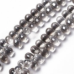 Abalorios de vidrio electroplate hebras, cuentas perforadas superiores, lustre de la perla chapado, lágrima, gris, 13~13.5x9.5mm, agujero: 0.9 mm, aproximamente 120 pcs / cadena, 23.62 pulgada (60 cm)