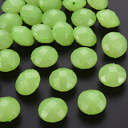 Имитации акриловых шариков желе, граненые, плоско-круглые, светло-зеленый, 18.5x12.5 мм, отверстие : 1.5 мм, Около 220 шт / 500 г