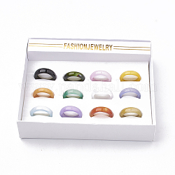 Natürliche Achat Ringe, gefärbt, Mischfarbe, Größe 7~8 (17~18 mm), 12 Stück / Karton
