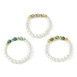 3 pièces 3 styles de perles naturelles, d'agate et d'apatite, anneaux extensibles en perles, anneaux empilables, couleur mixte, diamètre intérieur: 20 mm, 1pc / style