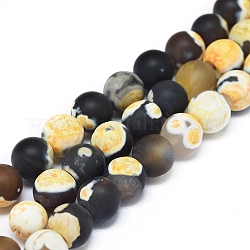 Natural Agate Bead Strands, Dyed & Heated, Frosted, Round, Yellow, 8mm, Hole: 1mm, about 48pcs/strand, 14.96 inch(38cm)