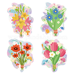 AHANDMAKER 4Pcs Laser Window Sticker Adhesive Static Stickers, Flowers and Mushrooms Electrostatic Window Stickers Double Sided Window Stickers Static Clings Window Decorations for Doors Windows Glass