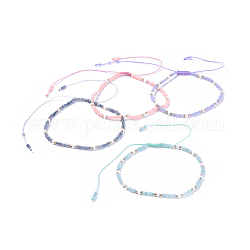 Verstellbarer Nylonfaden geflochtene Perlen Armbänder, mit Glasperlen und Glasperlen, Mischfarbe, 2 Zoll (5 cm)