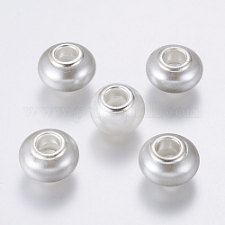 Perles européennes en perle de coquillage manuelles, Perles avec un grand trou   , avec les accessoires en laiton, rondelle, couleur argentée, gris clair, 13~14x8.5~10mm, Trou: 5mm