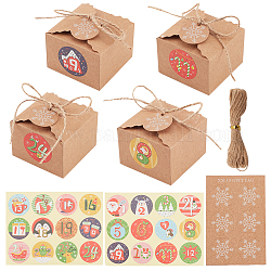 24 шт., прямоугольная складная креативная рождественская бумажная подарочная коробка со шнуром и круглыми точечными бумажными рождественскими наклейками, разноцветные, подарочная коробка: 6.5x6.5x4.5 см