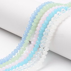 Chapelets de perles en verre, jade d'imitation, facette, rondelle, couleur mixte, 8x6mm, Trou: 1mm, Environ 68~70 pcs/chapelet, 16 pouce (40 cm)