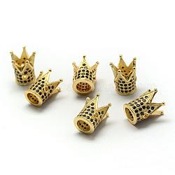 Perles de zircone cubique de placage de rack en laiton, Plaqué longue durée, couronne, or, 12x10x10mm, Trou: 1.5mm