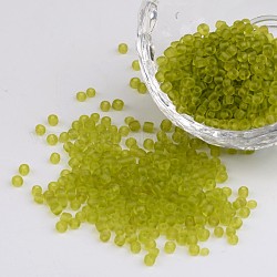 8/0 escarchado perlas de vidrio redondo, amarillo verdoso, tamaño: aproximamente 3 mm de diámetro, agujero: 1 mm, aproximamente 1101 unidades / 50 g