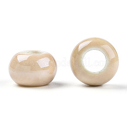 Abalorios de porcelana hechas a mano, pearlized, rerondana plana, blanco navajo, 13x8.5~9mm, agujero: 5 mm