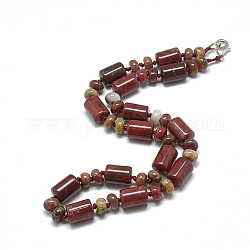 Colliers de perles de jaspe arc-en-ciel rouge naturel, avec mousquetons en alliage, colonne, 18.1 pouce ~ 18.5 pouces (46~47 cm), colonne: 13~14x10 mm