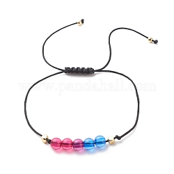 Плетеный браслет из акриловых и латунных бусин, регулируемый браслет из нейлонового шнура для женщин, красочный, внутренний диаметр: 3/4~3-3/8 дюйм (1.9~8.6 см)
