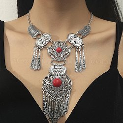 Lätzchen-Halskette aus Legierung im Bohème-Stil, Halsketten mit Rautenanhänger aus Acrylimitat in Türkis, Antik Silber Farbe, 18.19 Zoll (46.2 cm)