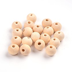 Perles de bois non finies kissitty, perles en bois naturel perles d'espacement, ronde, mocassin, 10mm, Trou: 2mm, 200 pcs /sachet 