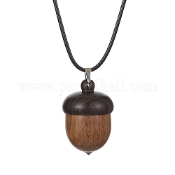 Collier pendentif médaillon en bois d'ébène en forme de gland avec cordons de cire, collier de boîte de rangement ouvrable pour femme, chameau, 17.40 pouce (44.2 cm)