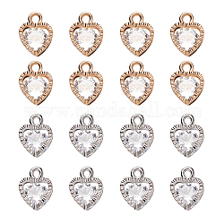 Alloy Charms, with Cubic Zirconia, Heart, Mixed Color, 12x8.5x5mm, Hole: 1mm, 2 colors, 100pcs/box