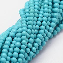 Kunsttürkisfarbenen Perlen Stränge, Runde, 2 mm, Bohrung: 0.5 mm, ca. 190 Stk. / Strang