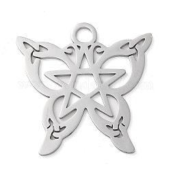 304 Stainless Steel Pendants, Butterfly with Star Charms, Stainless Steel Color, 40x40x1.5mm, Hole: 4.8mm