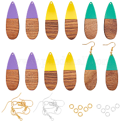 Olycraft bricolage kits de fabrication de boucles d'oreilles pendantes, y compris les pendentifs en bois de noyer en résine et en forme de larme, crochets et anneaux de saut en laiton, couleur mixte, 36 pcs / boîte