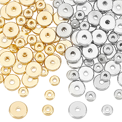 Unicraftale 120Pcs 4 Styles 304 Stainless Steel Spacer Beads, Flat Round, Golden & Stainless Steel Color, 5~8x2mm, Hole: 1.5~2mm, 30pcs/style