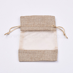 Sachets d'emballage en coton, sacs à cordonnet, avec des rubans d'organza, tan, 14~15x10~11 cm