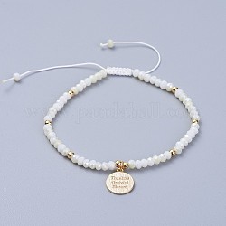 Bracelets de perles tressées en verre galvanoplastie, avec du laiton et du fil de nylon, plat et circulaire avec le mot, or, 2-1/4 pouce ~ 3-3/8 pouces (5.65~8.65 cm)