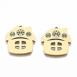 201 Stainless Steel Pendants, Laser Cut, Christmas Cabin with Snowflake, Golden, 18x17.5x1mm, Hole: 1.4mm