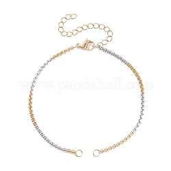 304 Stainless Steel Box Chains Bracelet Making, with 304 Stainless Steel Jump Rings and Lobster Claw Clasp, Golden & Stainless Steel Color, 7-1/8 inch(18cm), 0.2cm