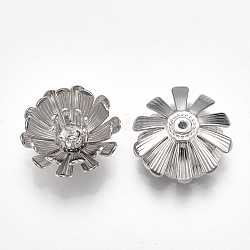 Messing Perle Kappen & Kegel Perlen, Blume, Nickelfrei, Echt platiniert, 15x7 mm, Bohrung: 0.8 mm, Innendurchmesser: 4.5~4.9 mm