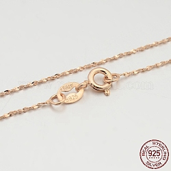 925 Sterling Silver Chain Necklaces, with Spring Ring Clasps, Thin Chain, Rose Gold, 18 inch, 0.8mm