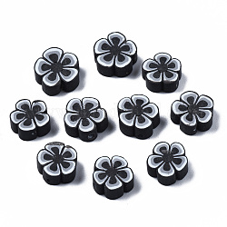 Perles en pâte polymère manuel, fleur, noir, 7~10x7~11x3~5mm, Trou: 1.6mm