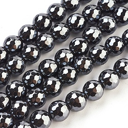 Non-Magnetic Synthetic Hematite Beads Strands, 96 Faceted, Round, Black, about 8mm in diameter, hole:1mm, 51pcs/strand, 16 inch