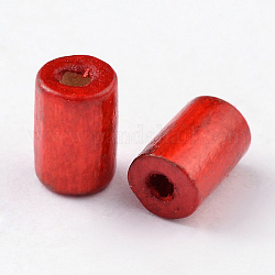 Perline di legno naturale, tubo,  piombo libero, tinto, rosso, 8x5mm, Foro: 2 mm, circa 12600pcs/900g