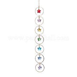 Faceted Glass Suncatchers, Rainbow Maker, Pendant Decorations, with Brass Cable Chains, Star, 295mm, Pendants: 13x13x7mm