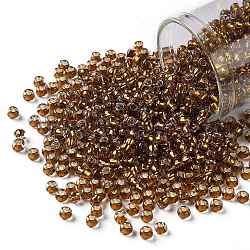 Toho perles de rocaille rondes, Perles de rocaille japonais, (2156s) ambre miel doublé d'argent, 8/0, 3mm, Trou: 1mm, environ 10000 pcs / livre